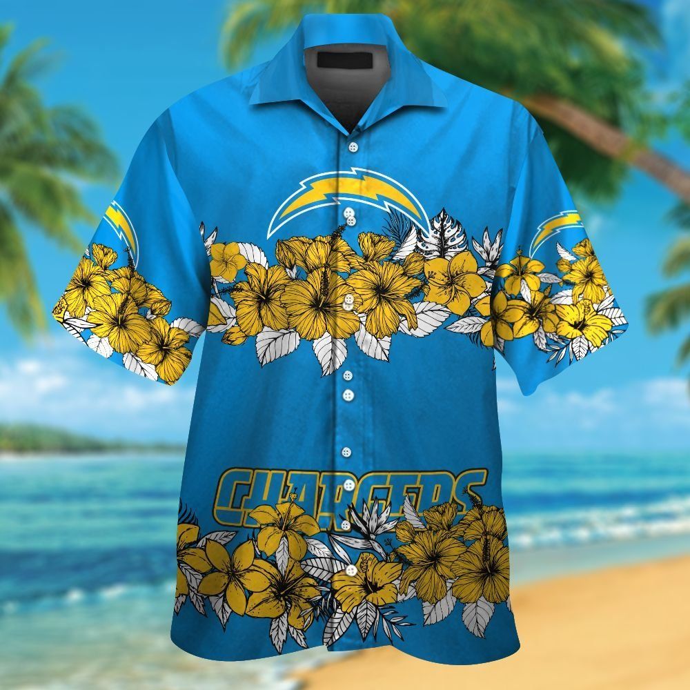 Los Angeles Chargers Short Sleeve Button Up Tropical - Adult & Kids T-Shirts, Sweatshirts & Hoodies apparel design preview 1
