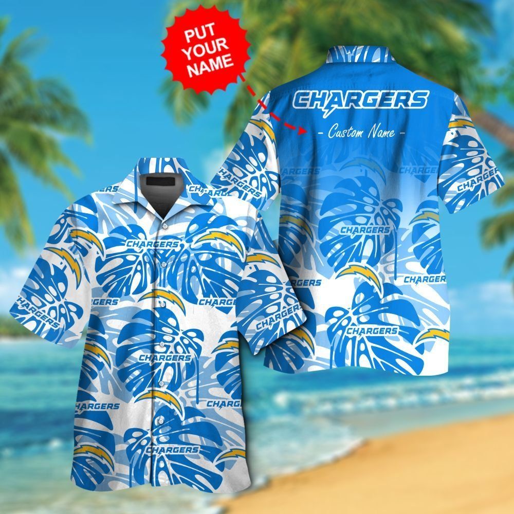 Los Angeles Chargers Short Sleeve Button Up Tropical - Adult & Kids T-Shirts, Sweatshirts & Hoodies apparel design preview 1