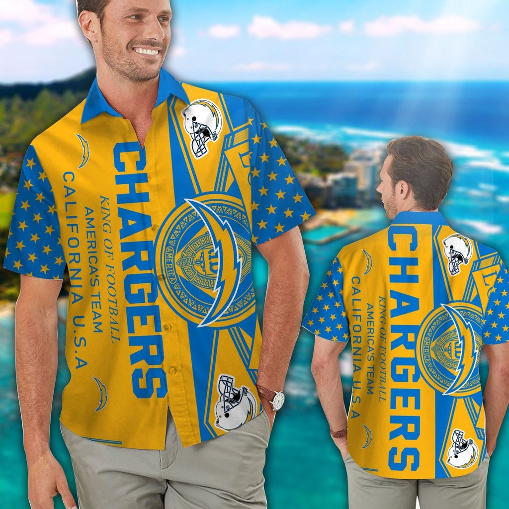 Los Angeles Chargers Short Sleeve Button Up Tropical - Adult & Kids T-Shirts, Sweatshirts & Hoodies apparel design preview 1