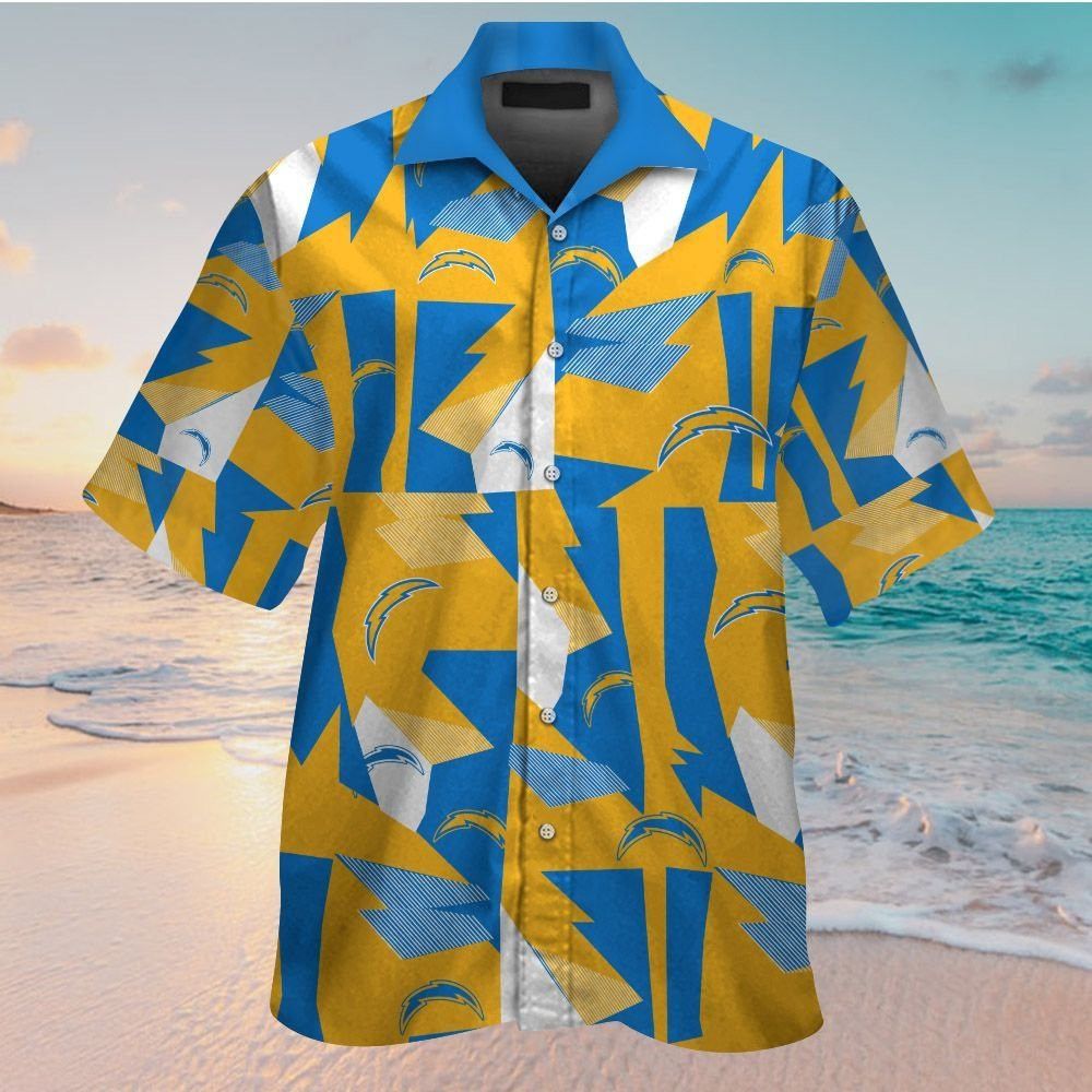 Los Angeles Chargers Short Sleeve Button Up Tropical - Adult & Kids T-Shirts, Sweatshirts & Hoodies apparel design preview 1