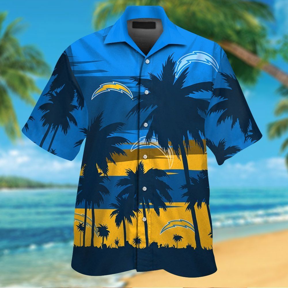 Los Angeles Chargers Short Sleeve Button Up Tropical - Adult & Kids T-Shirts, Sweatshirts & Hoodies apparel design preview 1