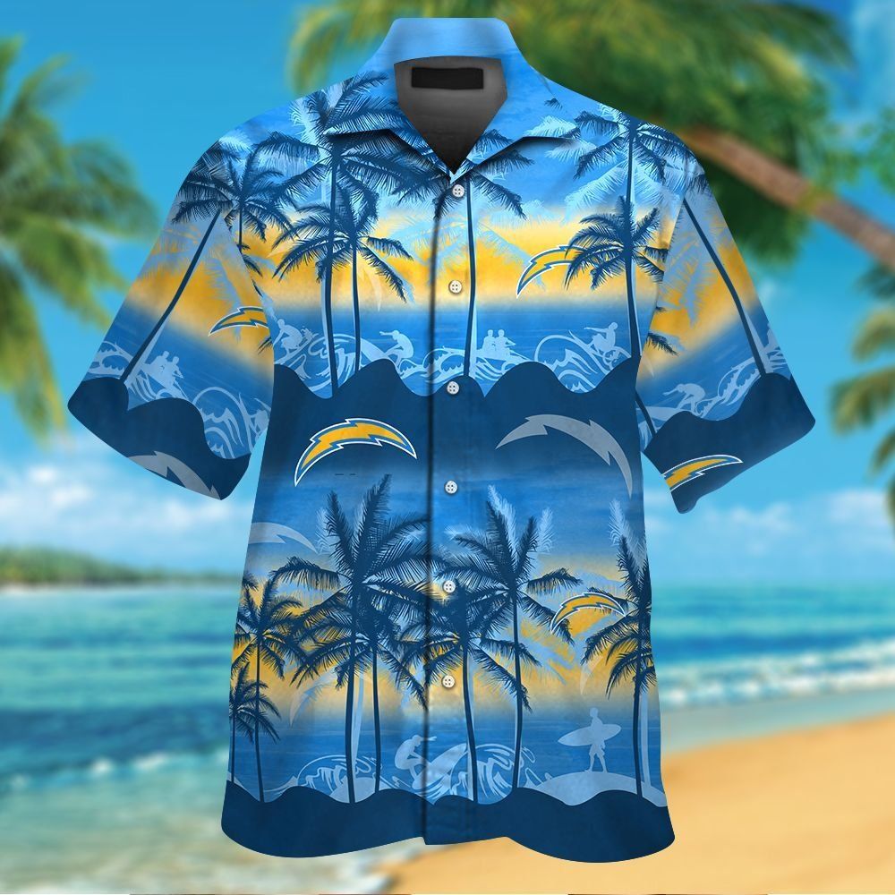Los Angeles Chargers Short Sleeve Button Up Tropical - Adult & Kids T-Shirts, Sweatshirts & Hoodies apparel design preview 1