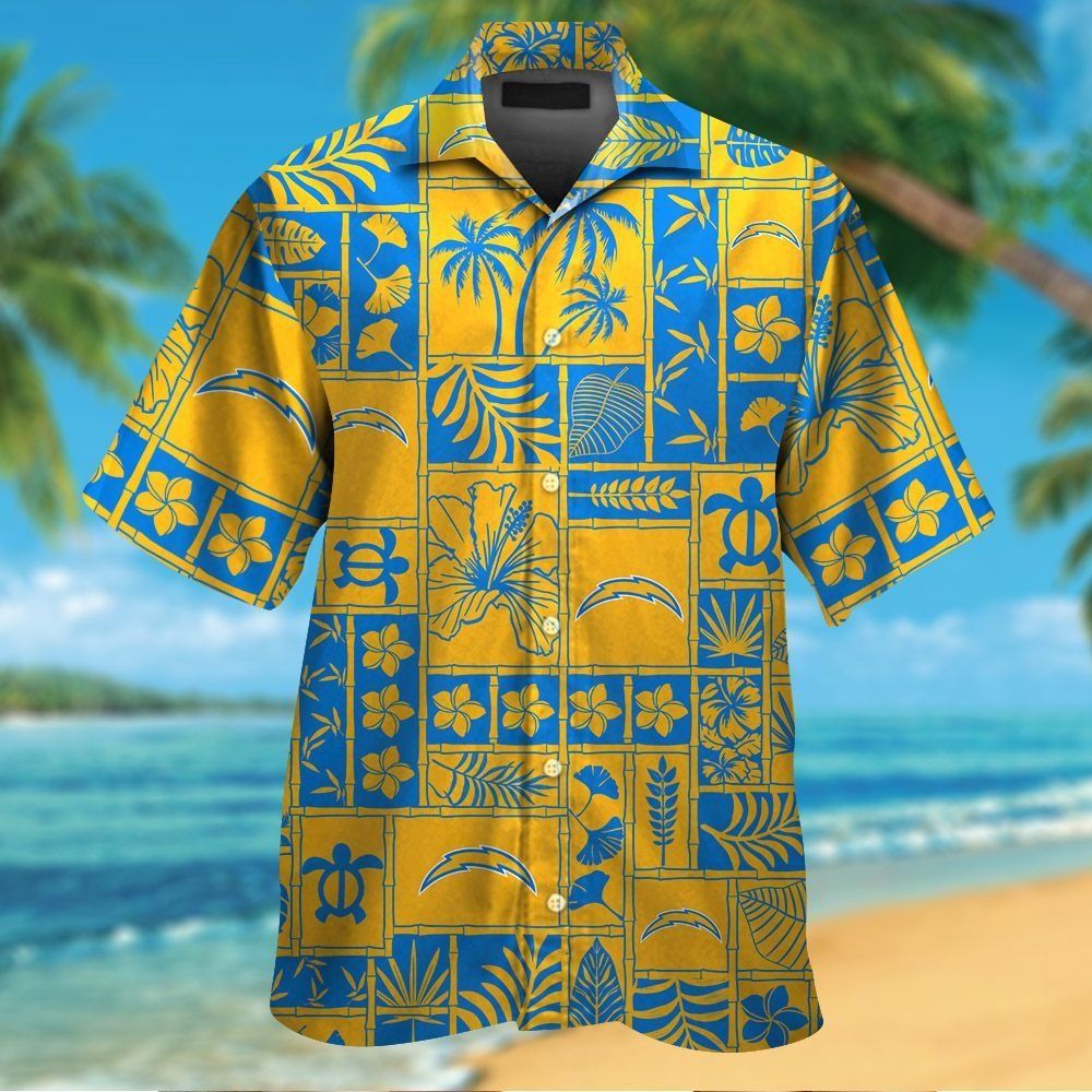 Los Angeles Chargers Short Sleeve Button Up Tropical - Adult & Kids T-Shirts, Sweatshirts & Hoodies apparel design preview 1
