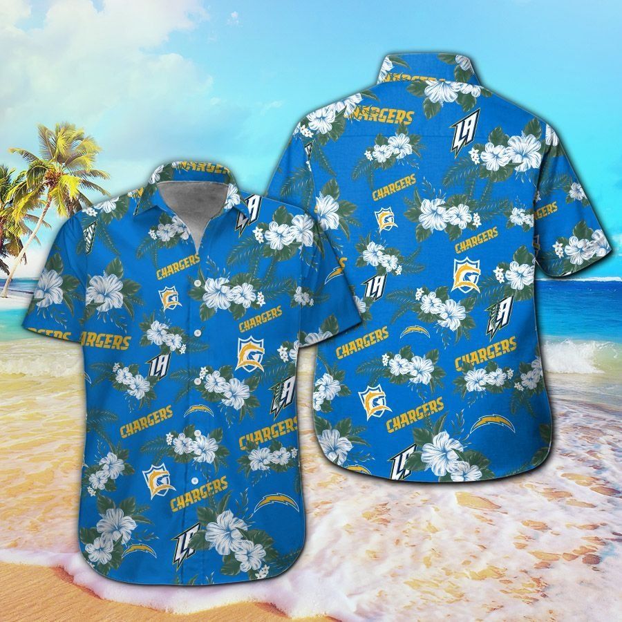 Los Angeles Chargers Short Sleeve Button Up Tropical - Adult & Kids T-Shirts, Sweatshirts & Hoodies apparel design preview 1