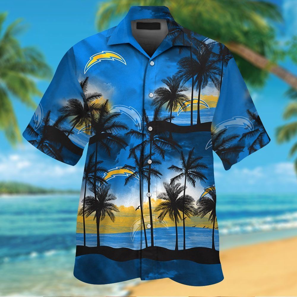 Los Angeles Chargers Short Sleeve Button Up Tropical - Adult & Kids T-Shirts, Sweatshirts & Hoodies apparel design preview 1