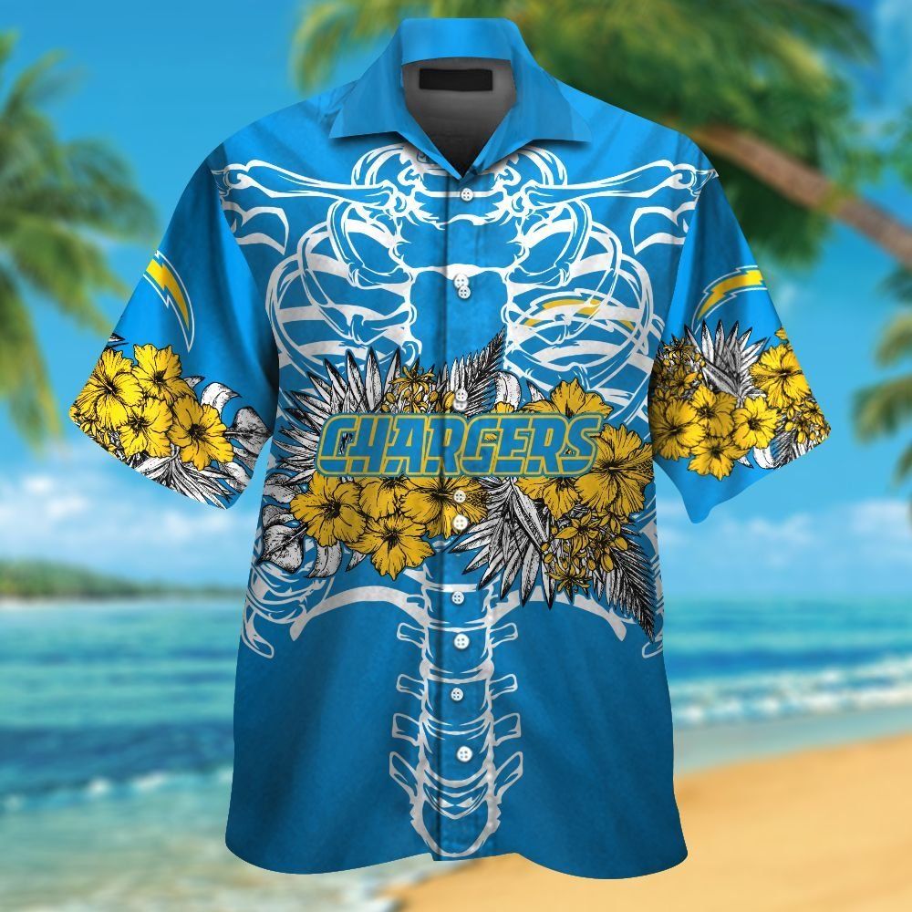 Los Angeles Chargers Short Sleeve Button Up Tropical - Adult & Kids T-Shirts, Sweatshirts & Hoodies apparel design preview 1