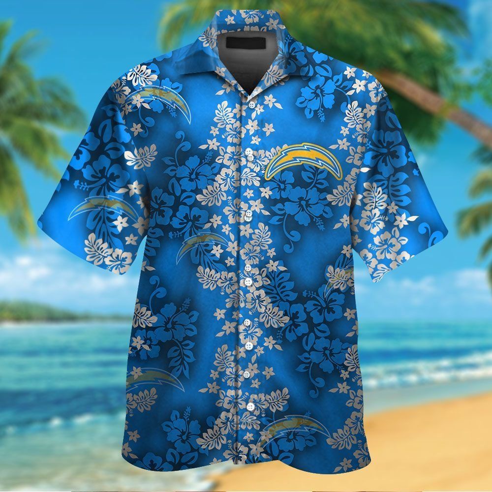Los Angeles Chargers Short Sleeve Button Up Tropical - Adult & Kids T-Shirts, Sweatshirts & Hoodies apparel design preview 1