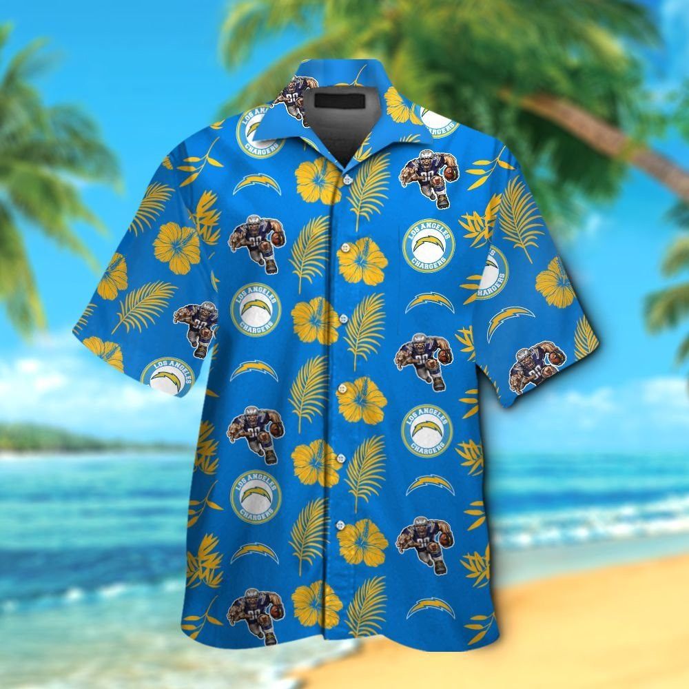 Los Angeles Chargers Short Sleeve Button Up Tropical - Adult & Kids T-Shirts, Sweatshirts & Hoodies apparel design preview 1
