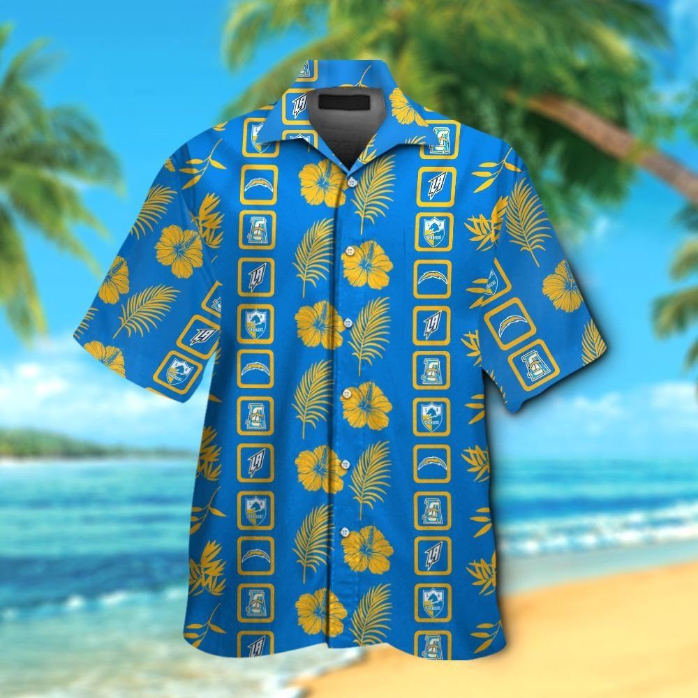 Los Angeles Chargers Short Sleeve Button Up Tropical - Adult & Kids T-Shirts, Sweatshirts & Hoodies apparel design preview 1