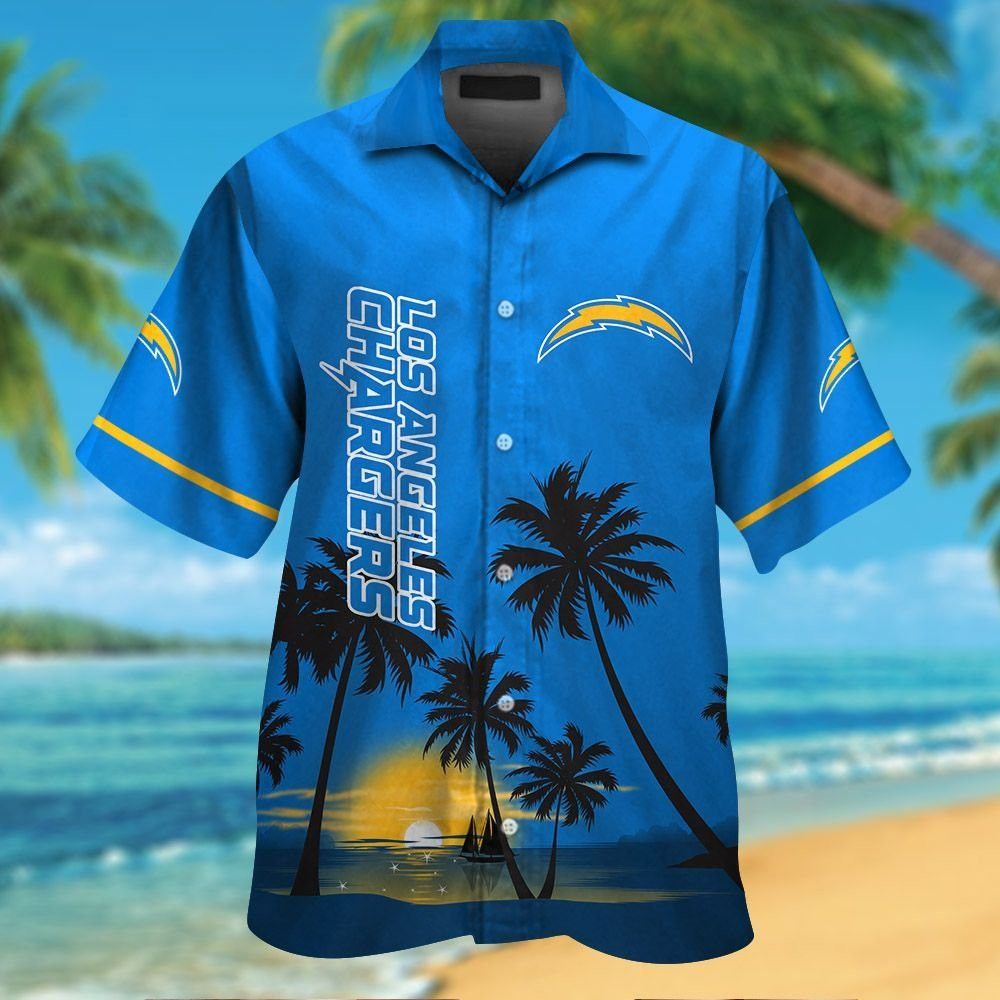 Los Angeles Chargers Short Sleeve Button Up Tropical - Adult & Kids T-Shirts, Sweatshirts & Hoodies apparel design preview 1