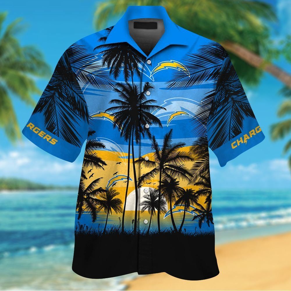 Los Angeles Chargers Short Sleeve Button Up Tropical - Adult & Kids T-Shirts, Sweatshirts & Hoodies apparel design preview 1