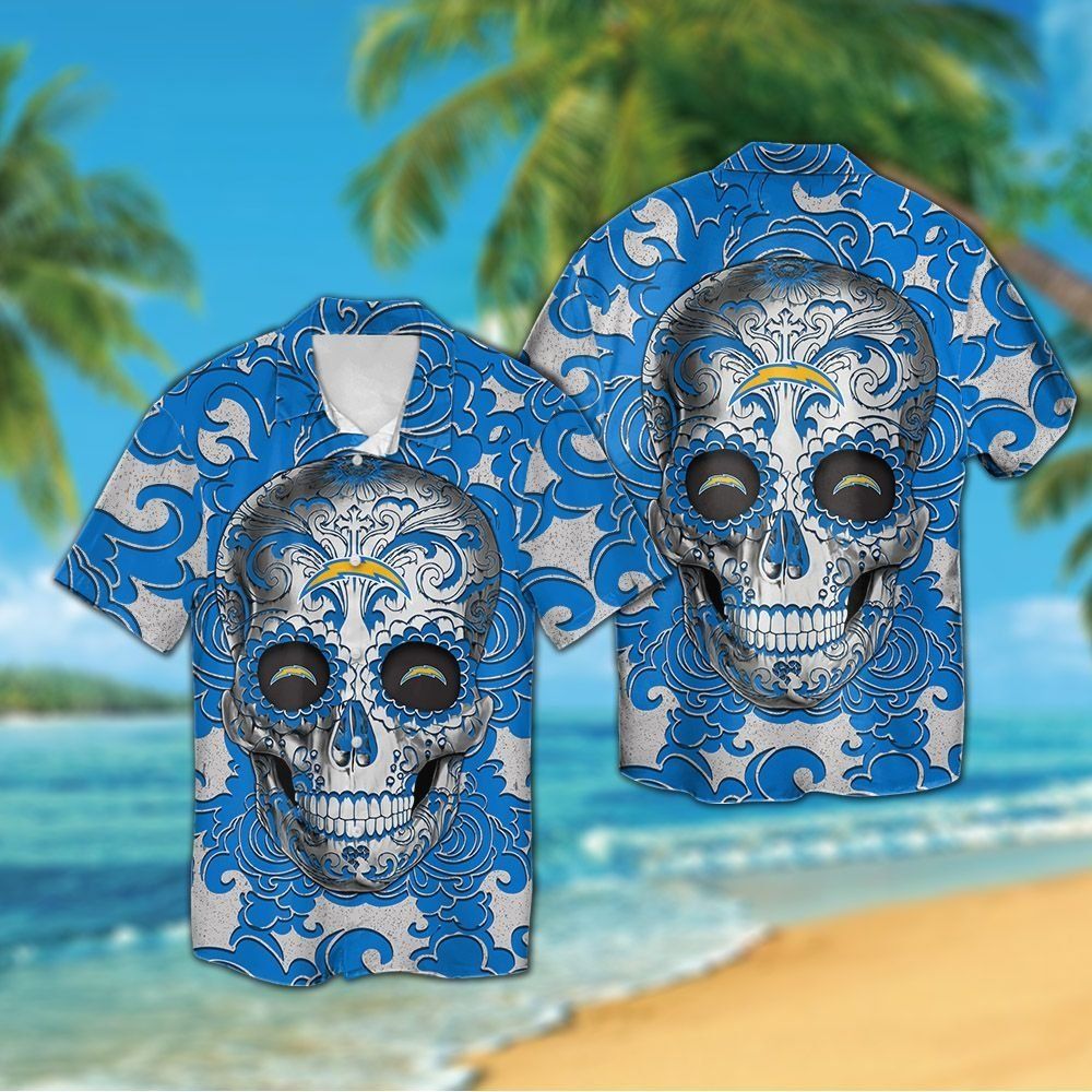 Los Angeles Chargers Sugarskull Short Sleeve Button - Adult & Kids T-Shirts, Sweatshirts & Hoodies apparel design preview 1