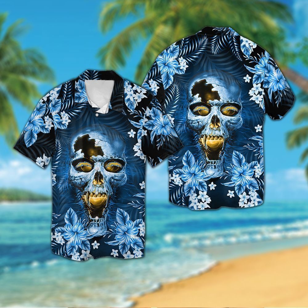 Los Angeles Chargersskull Short Sleeve Button Up - Adult & Kids T-Shirts, Sweatshirts & Hoodies apparel design preview 1
