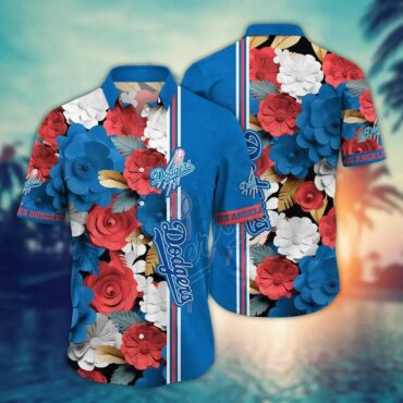 Los Angeles Dodgers Floral Stripe Hawaiian - Adult & Kids T-Shirts, Sweatshirts & Hoodies apparel design preview 1