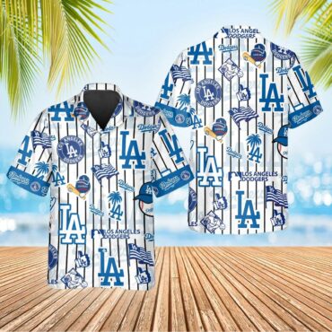 Los Angeles Dodgers Icon Stripe Hawaiian - Adult & Kids T-Shirts, Sweatshirts & Hoodies apparel design preview 1
