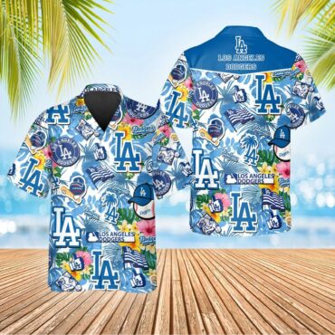 Los Angeles Dodgers Tropical Logo Collage Hawaiian - Adult & Kids T-Shirts, Sweatshirts & Hoodies apparel design preview 1