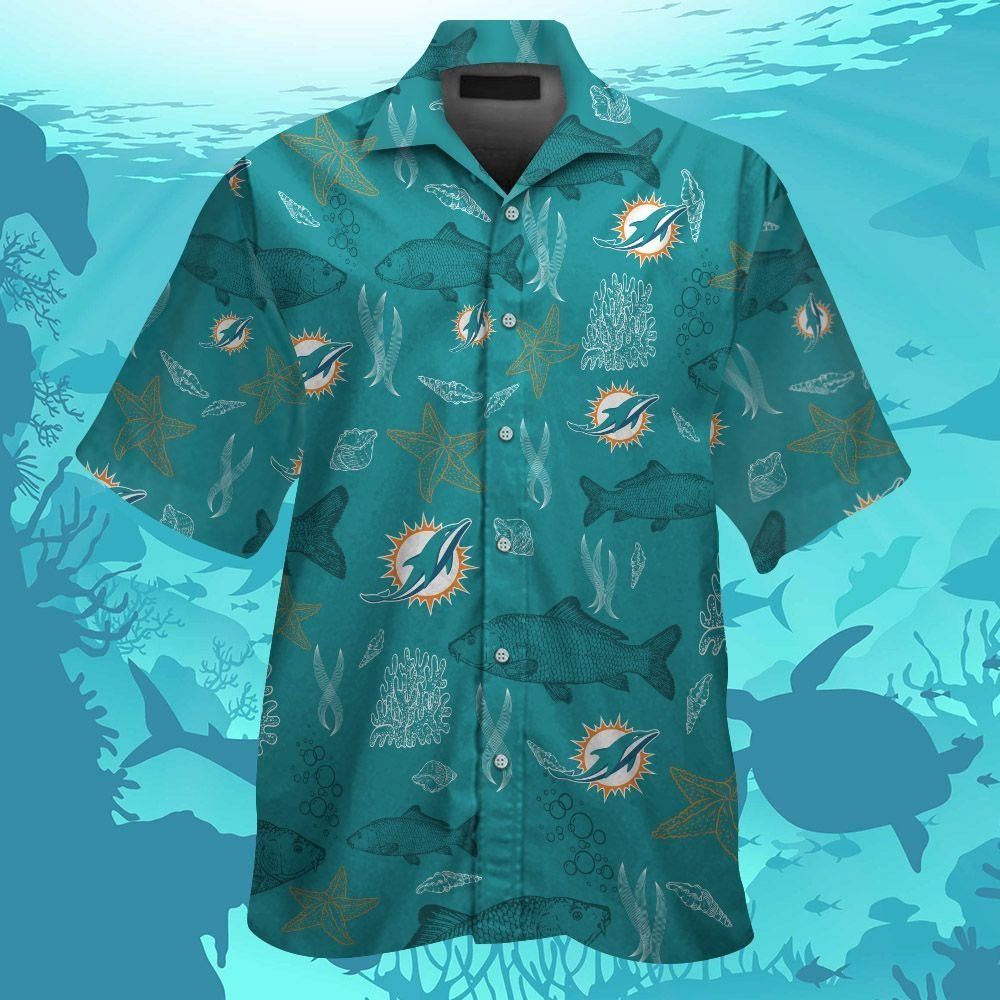 Miami Dolphins Short Sleeve Button Up Tropical - Adult & Kids T-Shirts, Sweatshirts & Hoodies apparel design preview 1