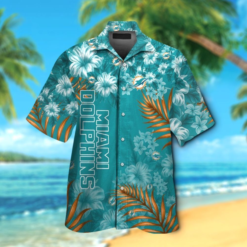 Miami Dolphins Short Sleeve Button Up Tropical - Adult & Kids T-Shirts, Sweatshirts & Hoodies apparel design preview 1