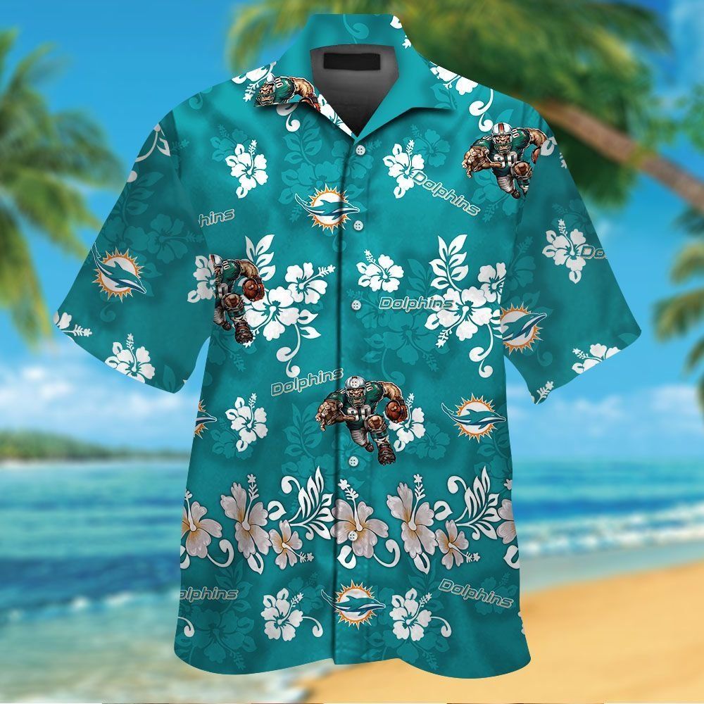 Miami Dolphins Short Sleeve Button Up Tropical - Adult & Kids T-Shirts, Sweatshirts & Hoodies apparel design preview 1