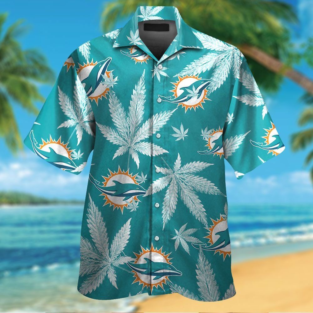 Miami Dolphins Short Sleeve Button Up Tropical - Adult & Kids T-Shirts, Sweatshirts & Hoodies apparel design preview 1