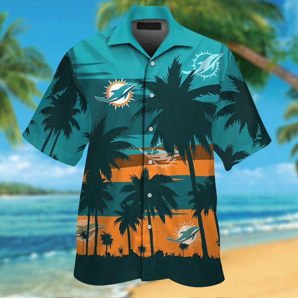 Miami Dolphins Short Sleeve Button Up Tropical - Adult & Kids T-Shirts, Sweatshirts & Hoodies apparel design preview 1