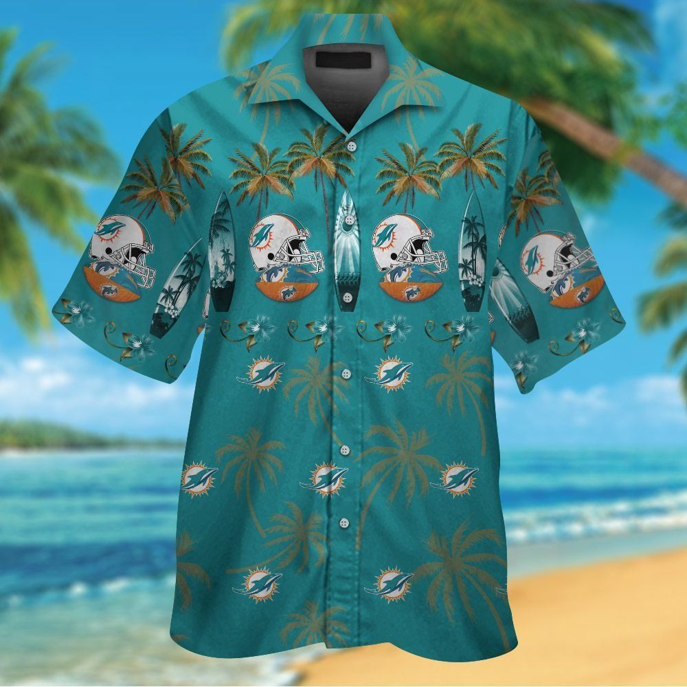 Miami Dolphins Short Sleeve Button Up Tropical - Adult & Kids T-Shirts, Sweatshirts & Hoodies apparel design preview 1