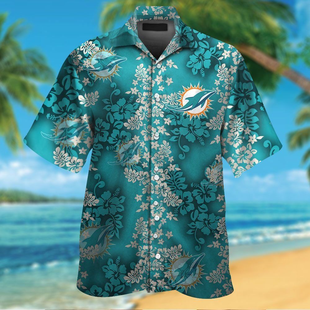 Miami Dolphins Short Sleeve Button Up Tropical - Adult & Kids T-Shirts, Sweatshirts & Hoodies apparel design preview 1