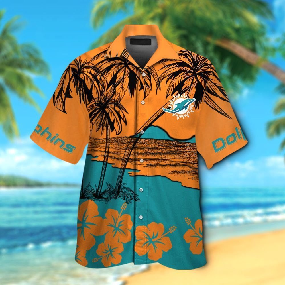 Miami Dolphins Short Sleeve Button Up Tropical - Adult & Kids T-Shirts, Sweatshirts & Hoodies apparel design preview 1