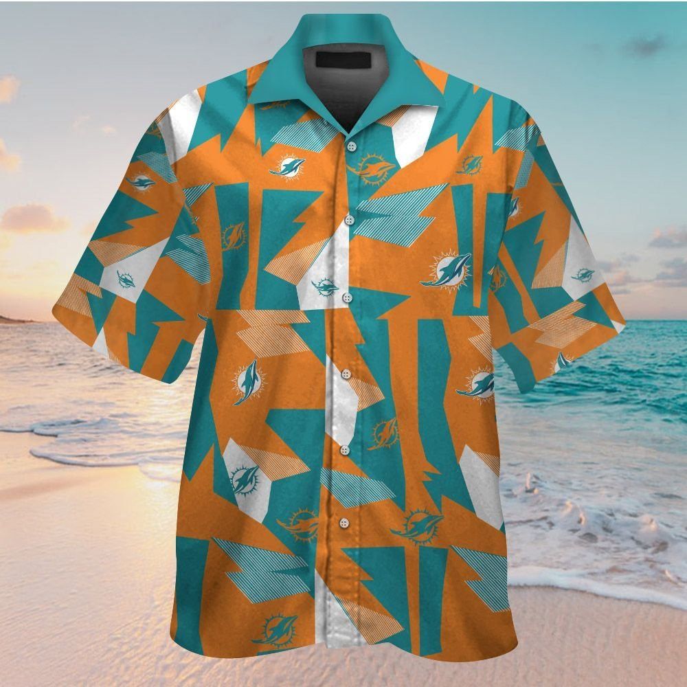 Miami Dolphins Short Sleeve Button Up Tropical - Adult & Kids T-Shirts, Sweatshirts & Hoodies apparel design preview 1