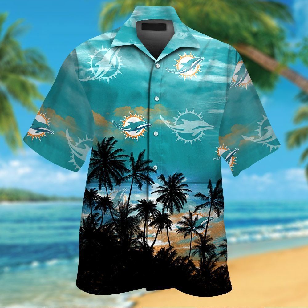 Miami Dolphins Short Sleeve Button Up Tropical - Adult & Kids T-Shirts, Sweatshirts & Hoodies apparel design preview 1