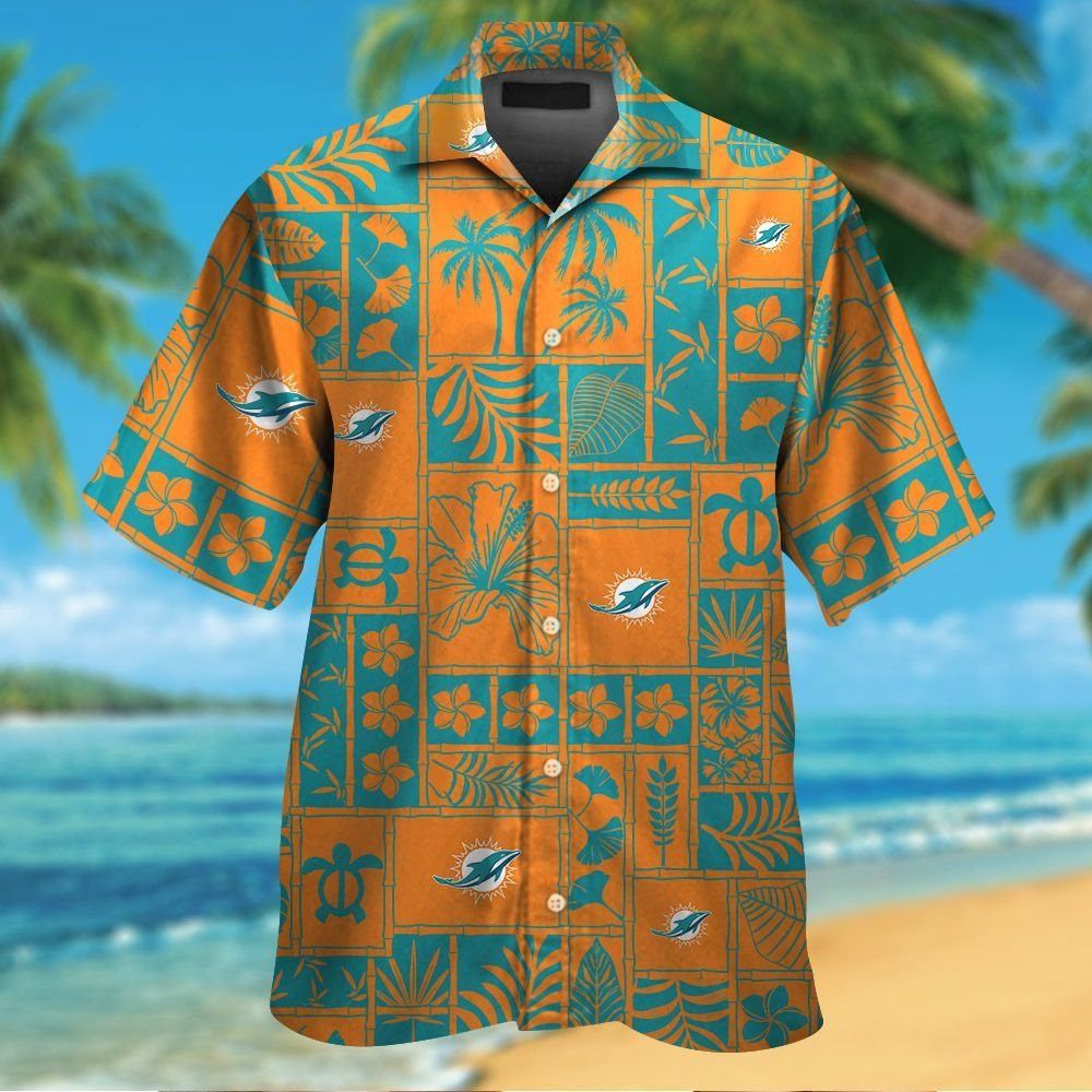 Miami Dolphins Short Sleeve Button Up Tropical - Adult & Kids T-Shirts, Sweatshirts & Hoodies apparel design preview 1