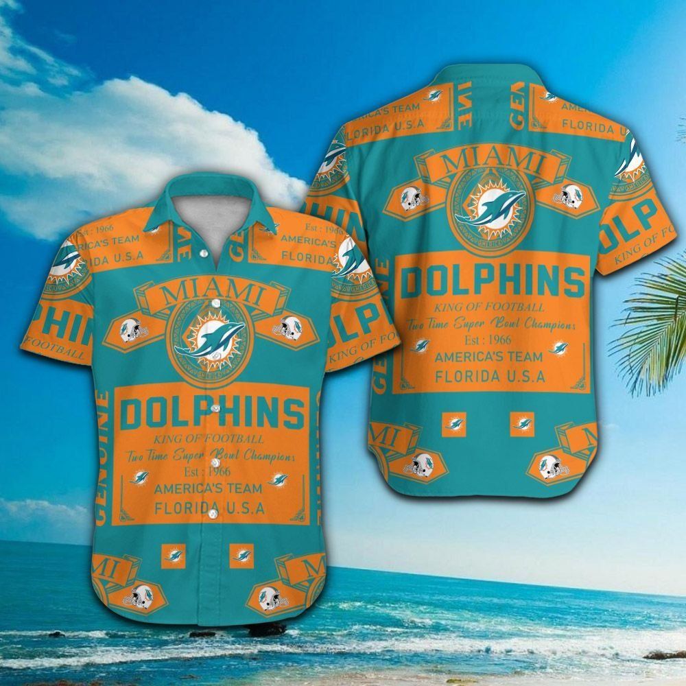 Miami Dolphins Short Sleeve Button Up Tropical - Adult & Kids T-Shirts, Sweatshirts & Hoodies apparel design preview 1