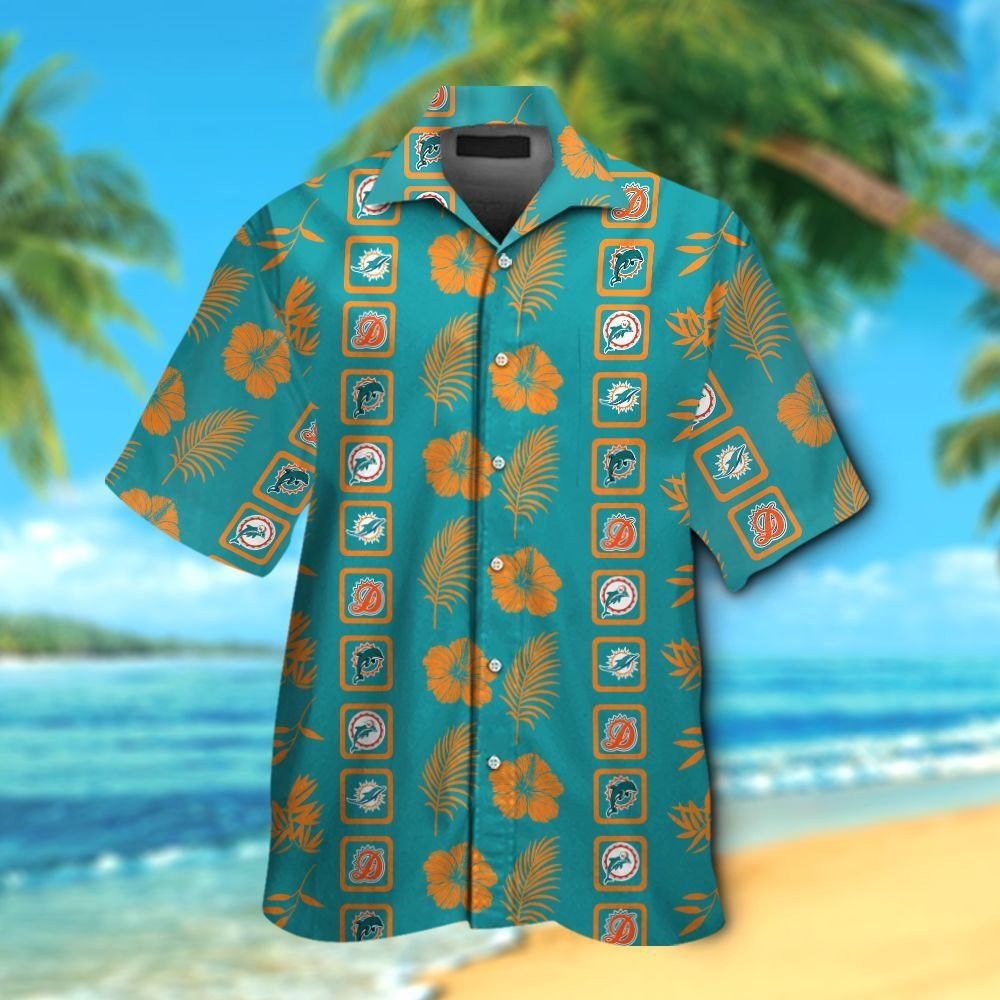 Miami Dolphins Short Sleeve Button Up Tropical - Adult & Kids T-Shirts, Sweatshirts & Hoodies apparel design preview 1