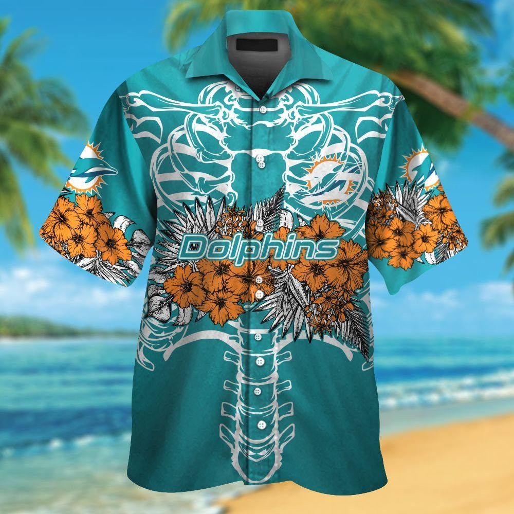 Miami Dolphins Short Sleeve Button Up Tropical - Adult & Kids T-Shirts, Sweatshirts & Hoodies apparel design preview 1