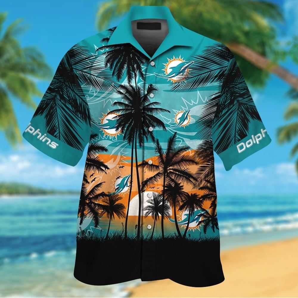 Miami Dolphins Short Sleeve Button Up Tropical - Adult & Kids T-Shirts, Sweatshirts & Hoodies apparel design preview 1