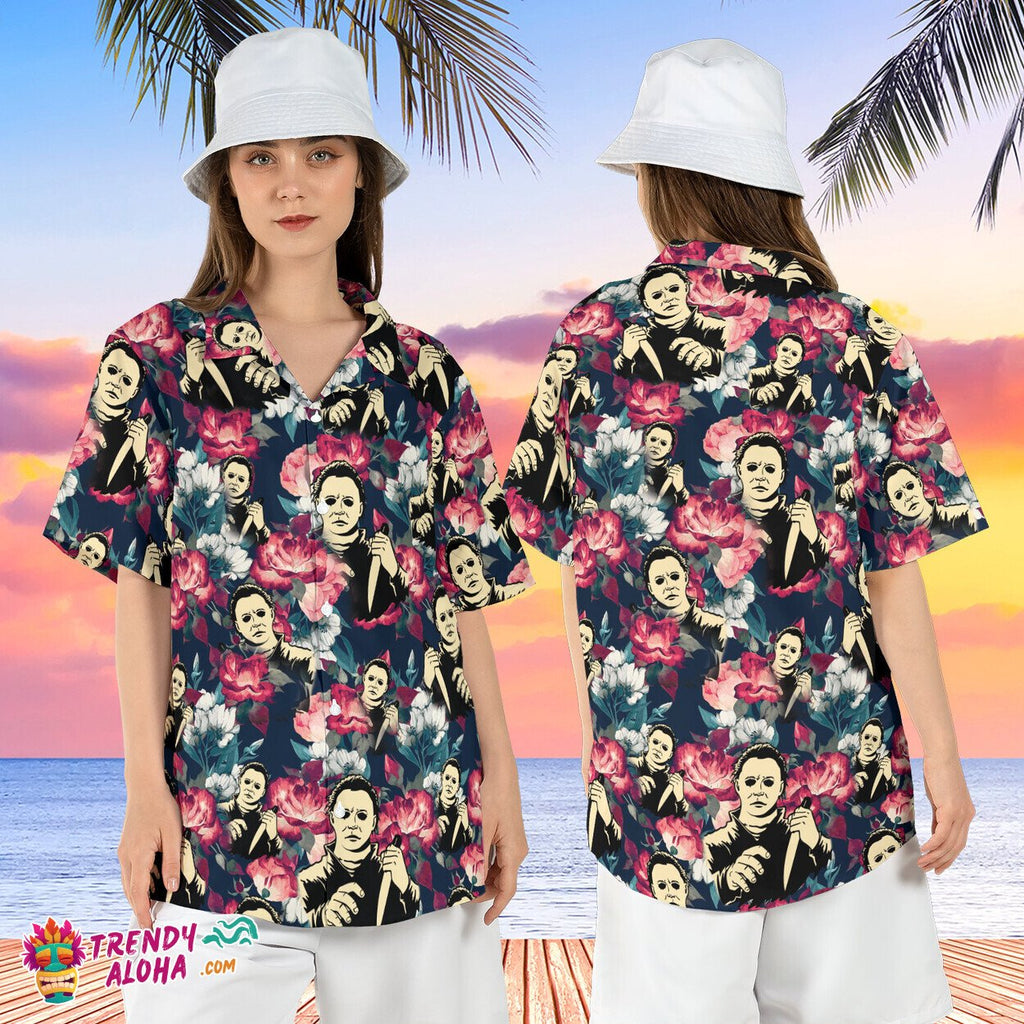 Michael Myers Floral Halloween Horror Movie Summer - Adult & Kids T-Shirts, Sweatshirts & Hoodies apparel design preview 1