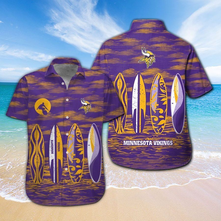 Minnesota Vikings Short Sleeve Button Up Tropical - Adult & Kids T-Shirts, Sweatshirts & Hoodies apparel design preview 1