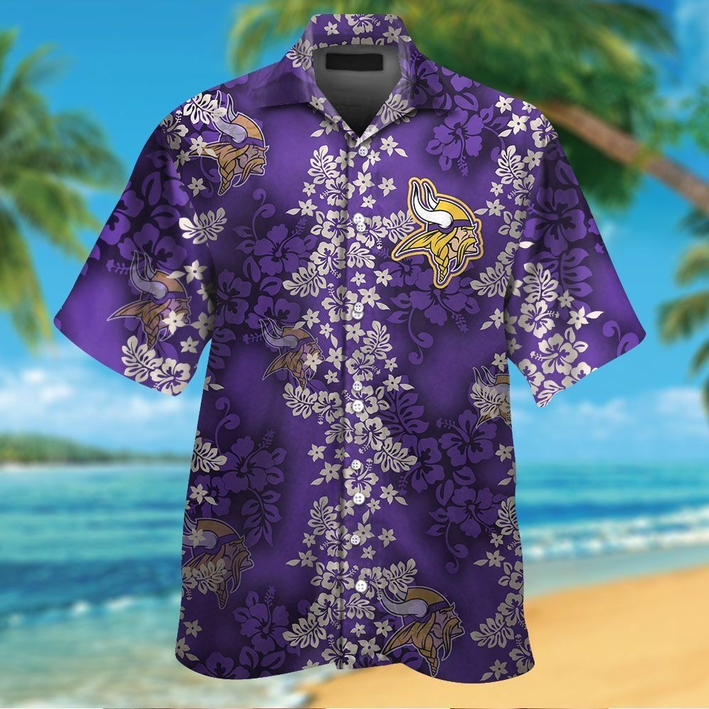 Minnesota Vikings Short Sleeve Button Up Tropical - Adult & Kids T-Shirts, Sweatshirts & Hoodies apparel design preview 1