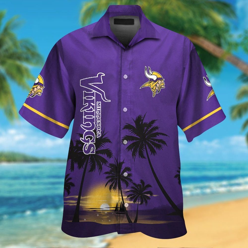 Minnesota Vikings Short Sleeve Button Up Tropical - Adult & Kids T-Shirts, Sweatshirts & Hoodies apparel design preview 1