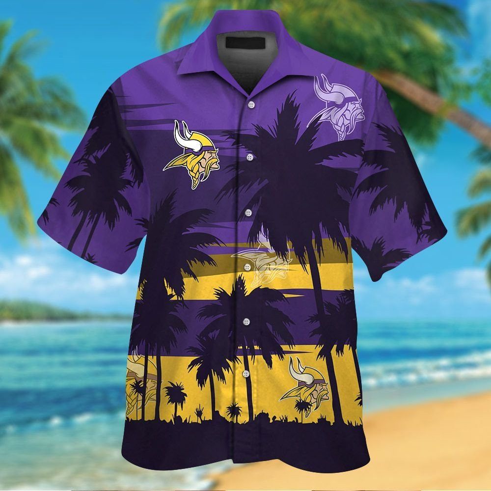 Minnesota Vikings Short Sleeve Button Up Tropical - Adult & Kids T-Shirts, Sweatshirts & Hoodies apparel design preview 1