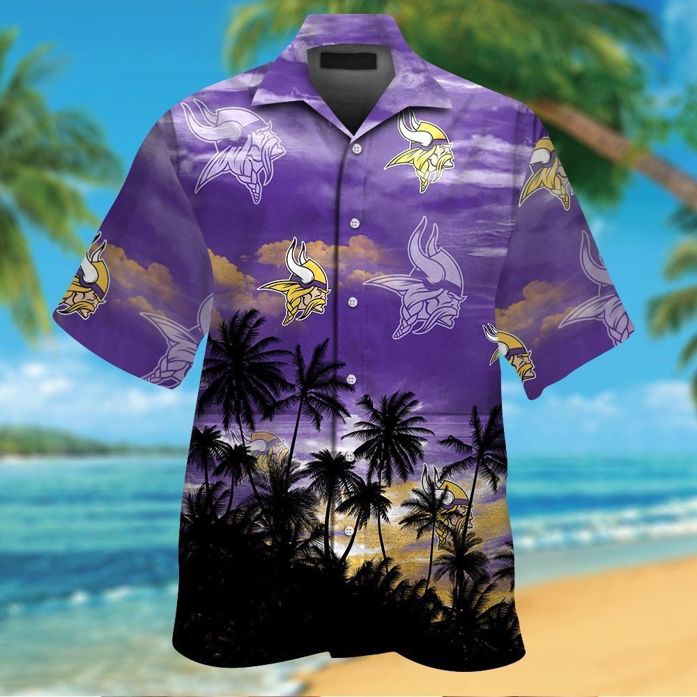 Minnesota Vikings Short Sleeve Button Up Tropical - Adult & Kids T-Shirts, Sweatshirts & Hoodies apparel design preview 1