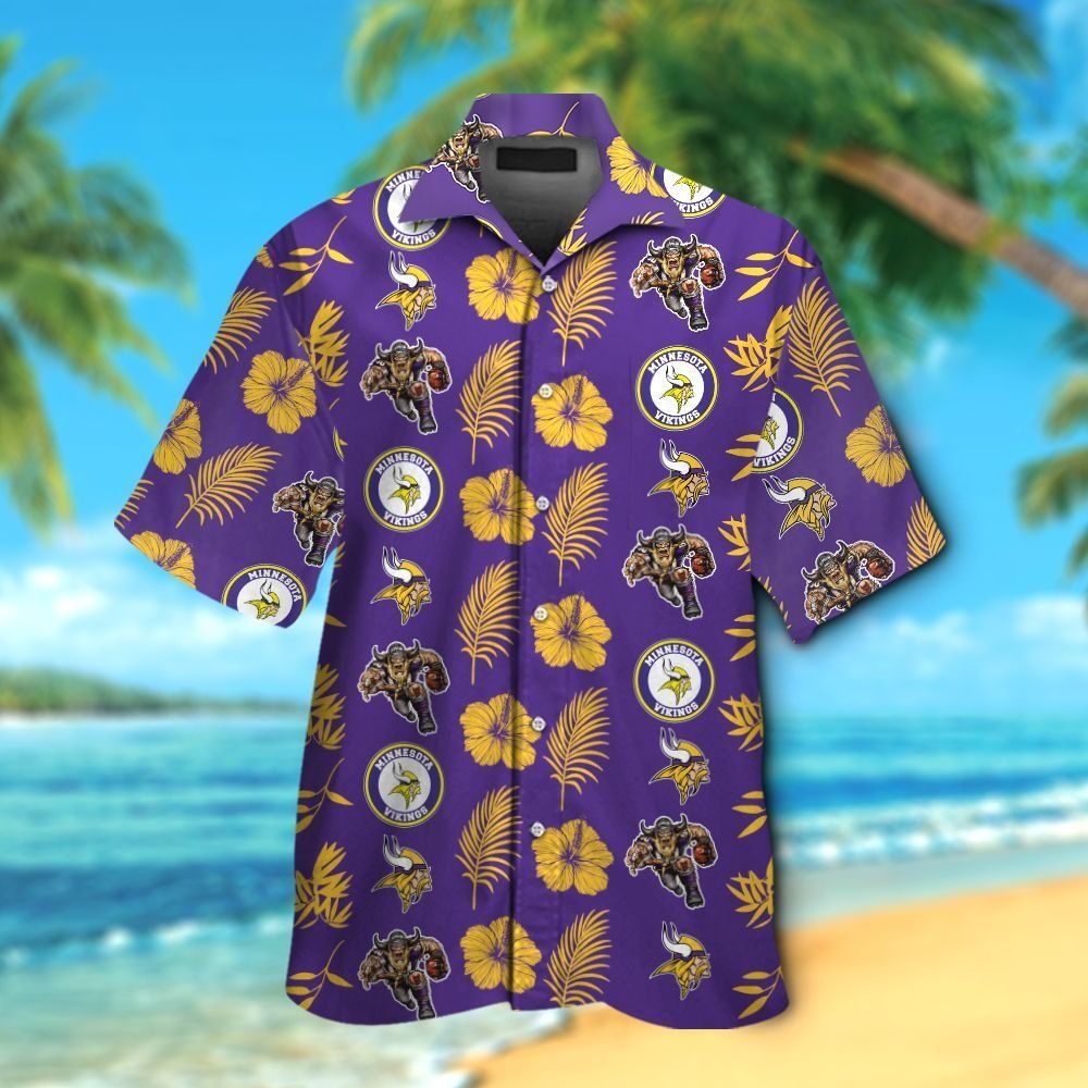 Minnesota Vikings Short Sleeve Button Up Tropical - Adult & Kids T-Shirts, Sweatshirts & Hoodies apparel design preview 1