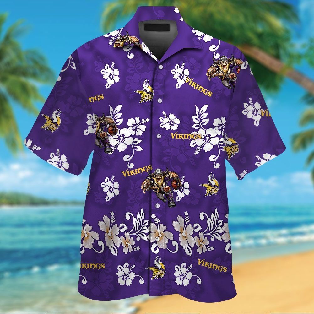 Minnesota Vikings Short Sleeve Button Up Tropical - Adult & Kids T-Shirts, Sweatshirts & Hoodies apparel design preview 1