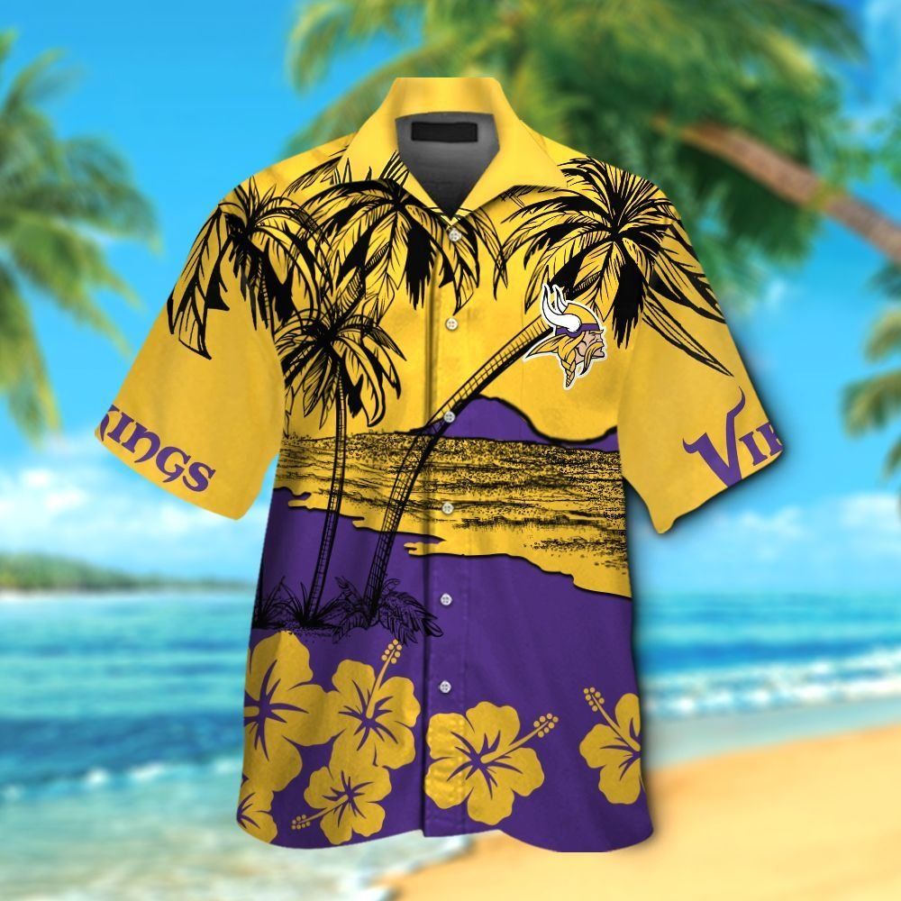 Minnesota Vikings Short Sleeve Button Up Tropical - Adult & Kids T-Shirts, Sweatshirts & Hoodies apparel design preview 1