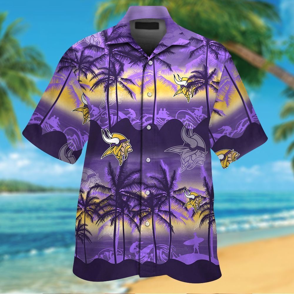 Minnesota Vikings Short Sleeve Button Up Tropical - Adult & Kids T-Shirts, Sweatshirts & Hoodies apparel design preview 1