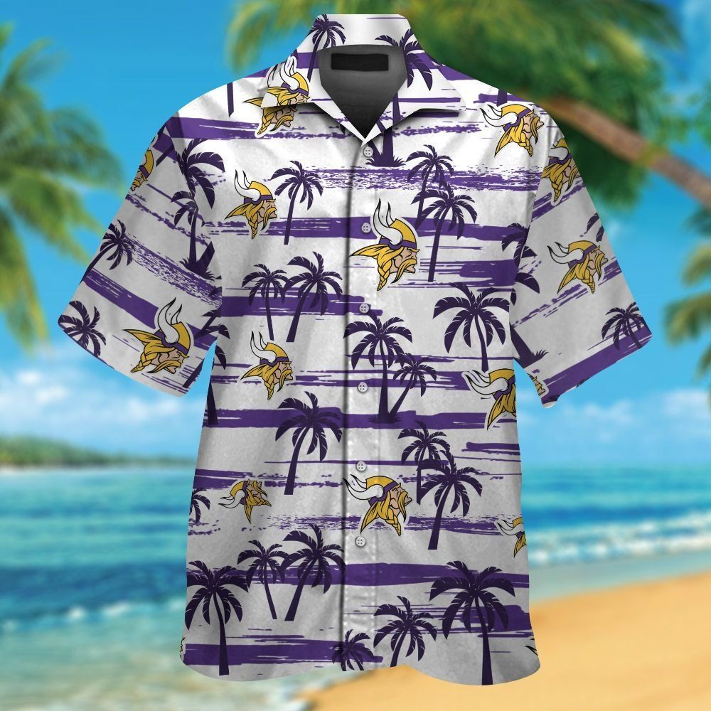 Minnesota Vikings Short Sleeve Button Up Tropical - Adult & Kids T-Shirts, Sweatshirts & Hoodies apparel design preview 1