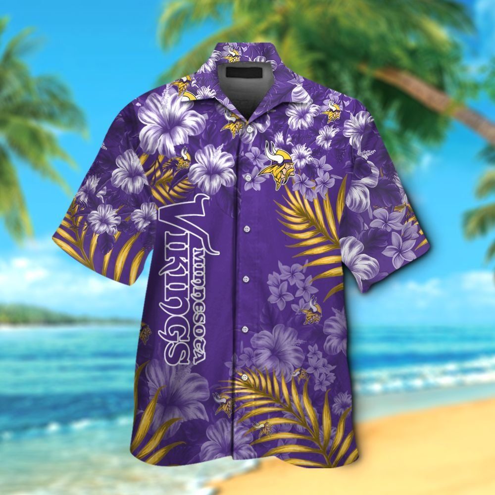 Minnesota Vikings Short Sleeve Button Up Tropical - Adult & Kids T-Shirts, Sweatshirts & Hoodies apparel design preview 1