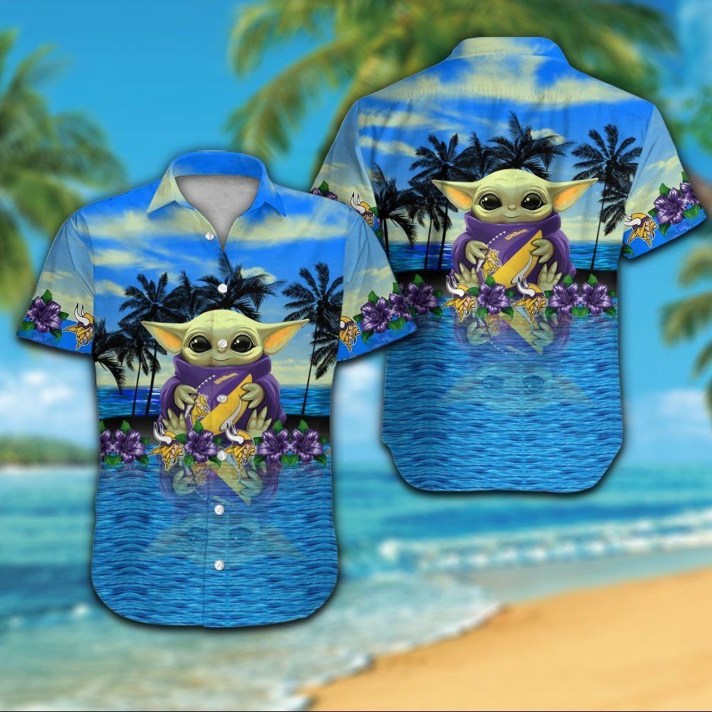Minnesota Vikings Short Sleeve Button Up Tropical - Adult & Kids T-Shirts, Sweatshirts & Hoodies apparel design preview 1