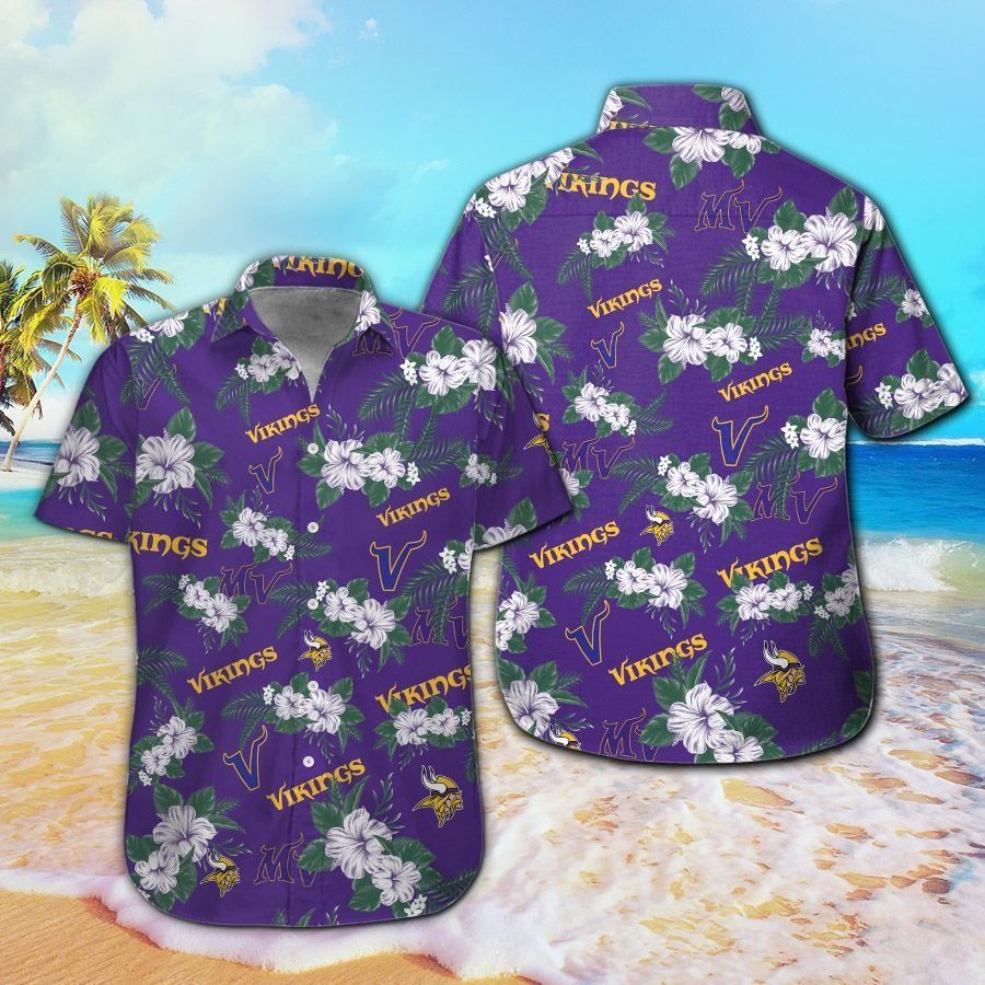 Minnesota Vikings Short Sleeve Button Up Tropical - Adult & Kids T-Shirts, Sweatshirts & Hoodies apparel design preview 1