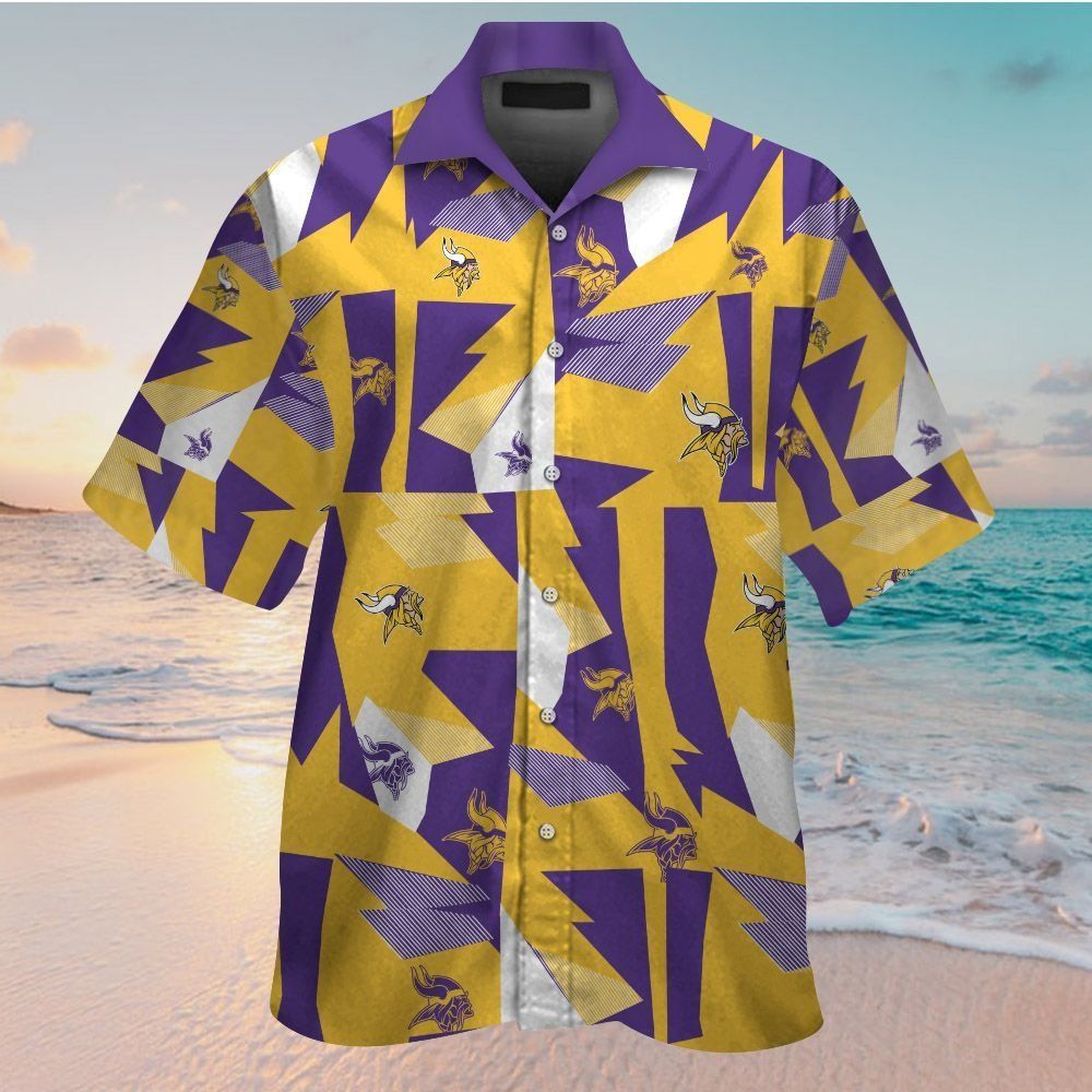 Minnesota Vikings Short Sleeve Button Up Tropical - Adult & Kids T-Shirts, Sweatshirts & Hoodies apparel design preview 1